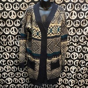 Freeway Grey, Green, Blue and Cream Knit Sweater open-front, sweater tunic SZ S